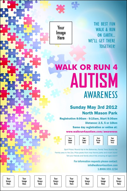 a fundraising poster template with puzzle pieces for an Autism fundraiser
