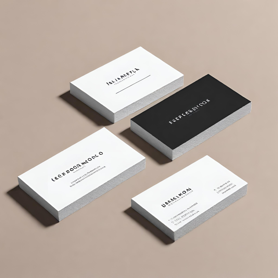 Stacked black and white business cards